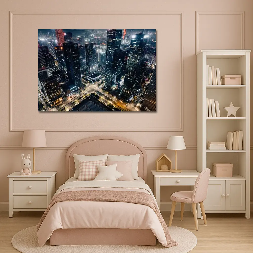 City At Night Aerial Skyline Dark – Wall Art