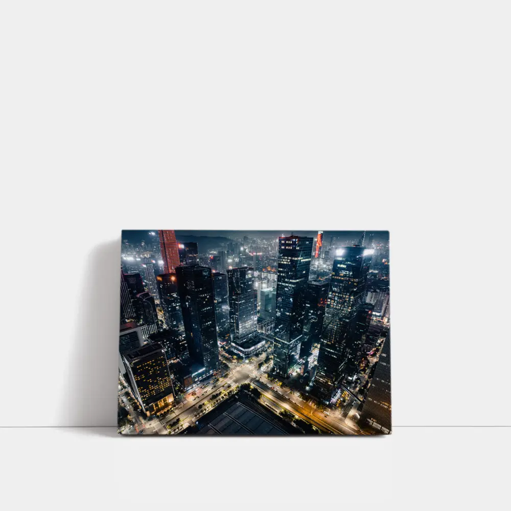 City At Night Aerial Skyline Dark – Wall Art