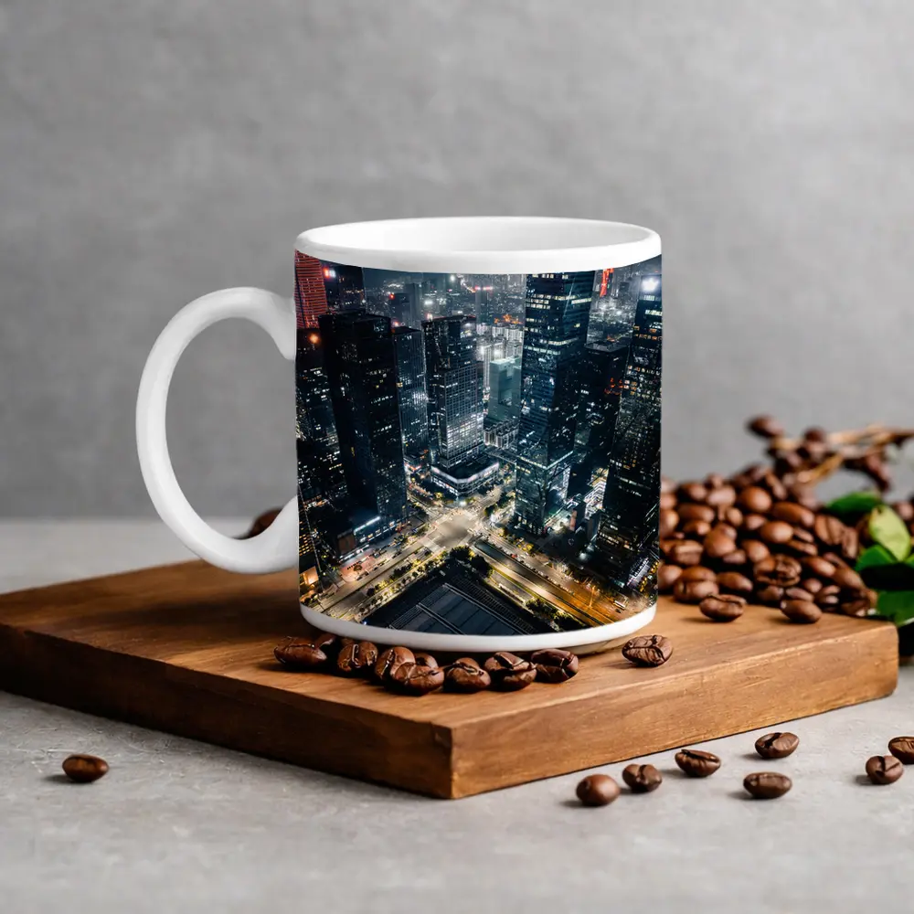 City At Night Aerial Skyline Dark – Mugs