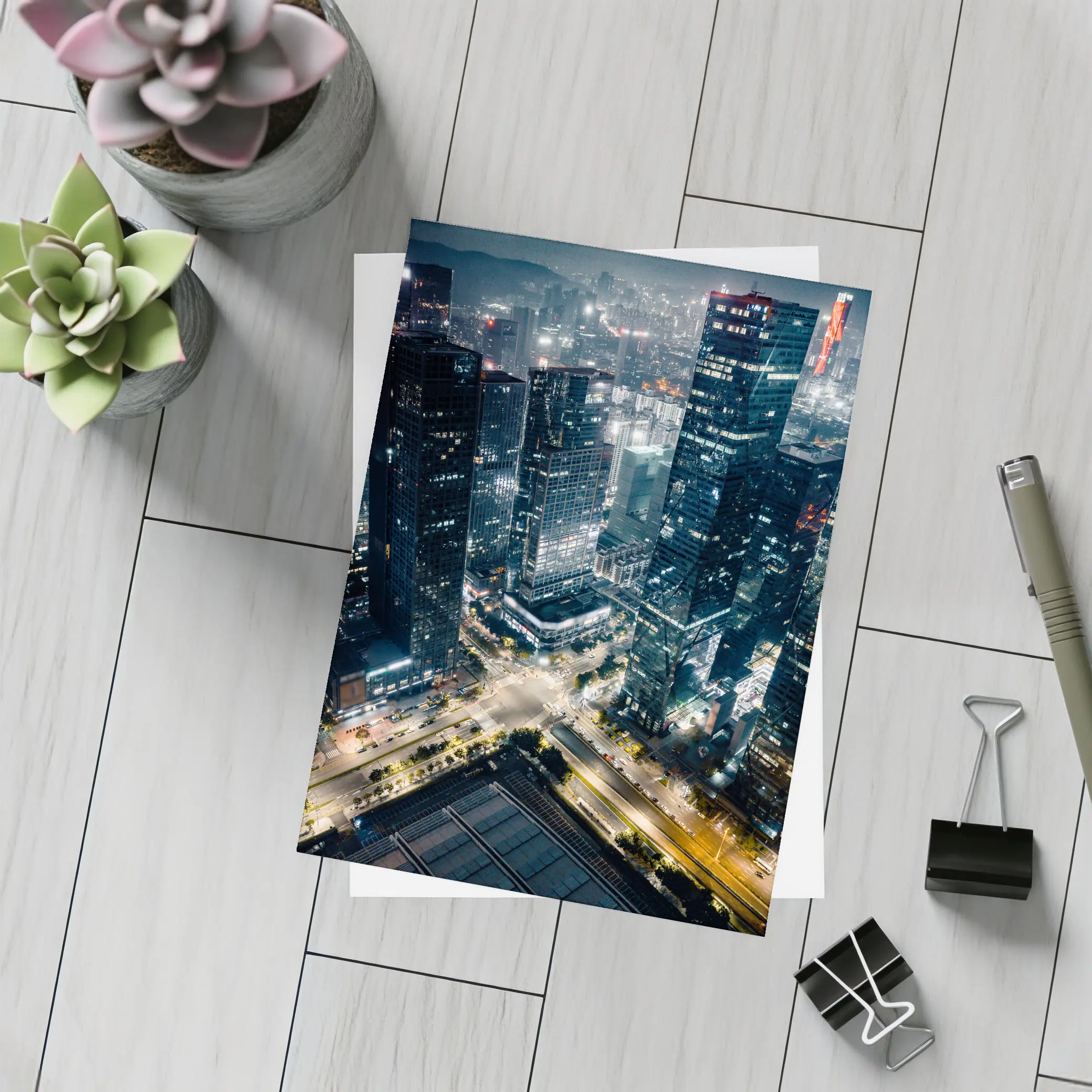 City At Night Aerial Skyline Dark – Postcards