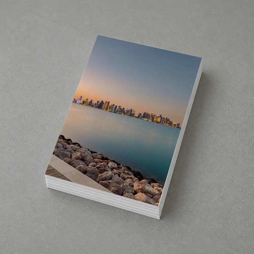 Doha Qatar Skyline at Sunset Over Water – Postcards
