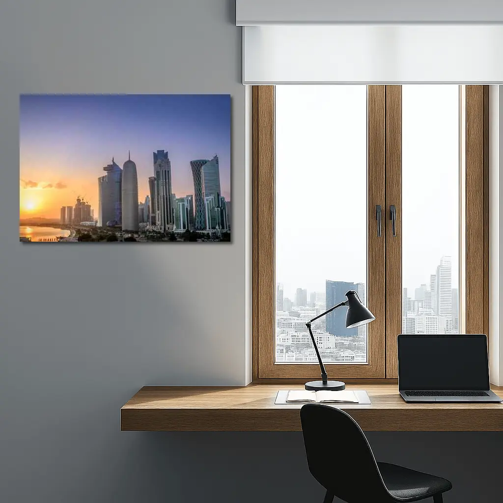 Doha Qatar Skyline at Golden Sunset – Wall Art