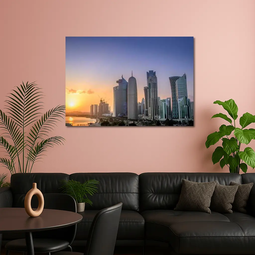 Doha Qatar Skyline at Golden Sunset – Wall Art