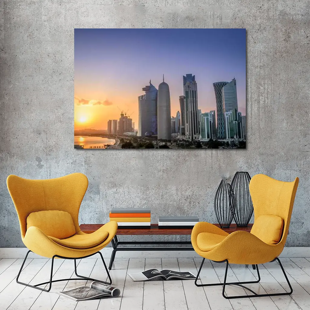 Doha Qatar Skyline at Golden Sunset – Wall Art