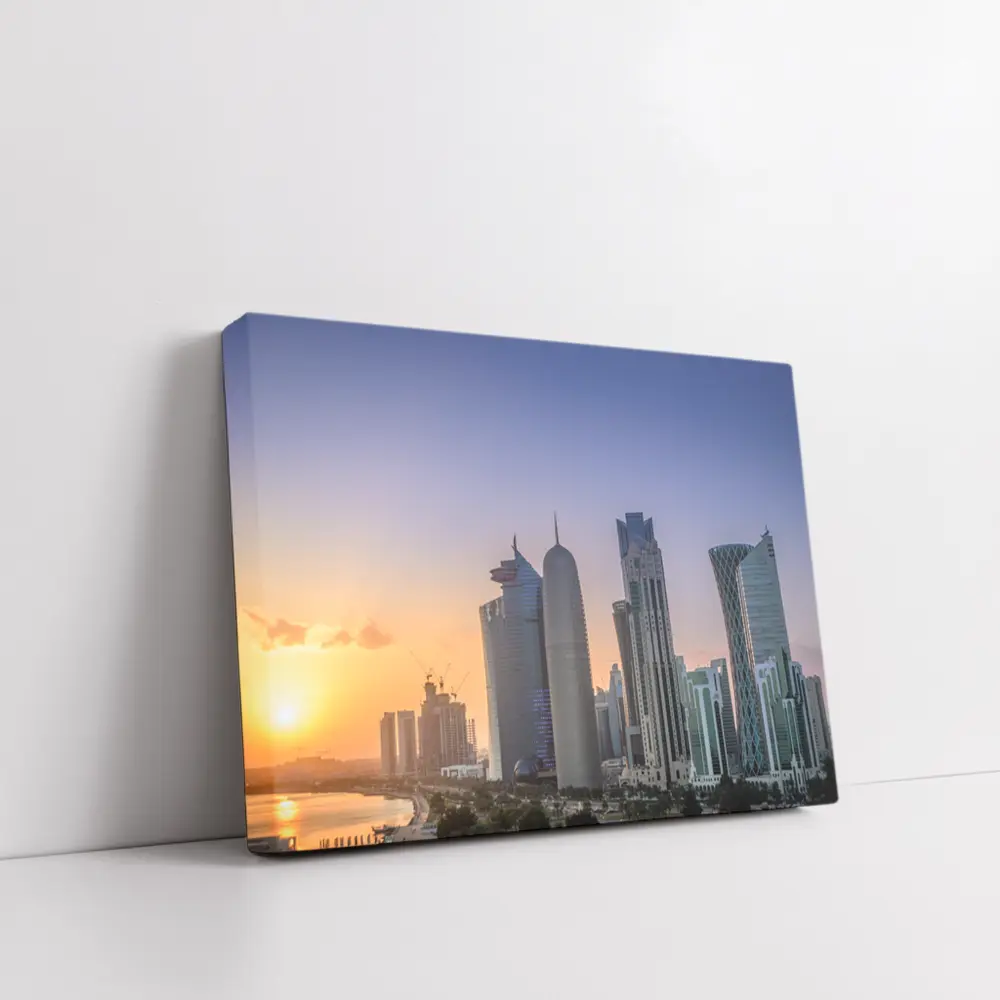 Doha Qatar Skyline at Golden Sunset – Wall Art