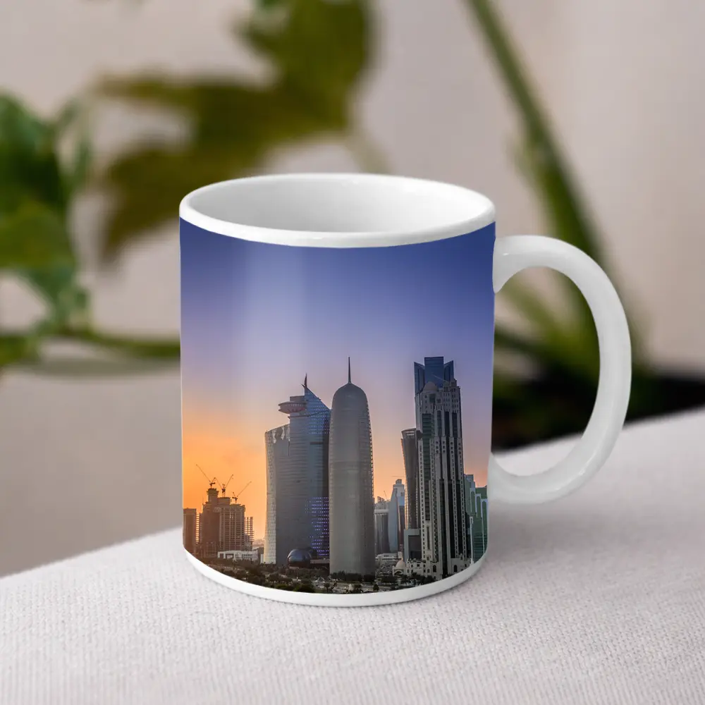 Doha Qatar Skyline at Golden Sunset – Mugs