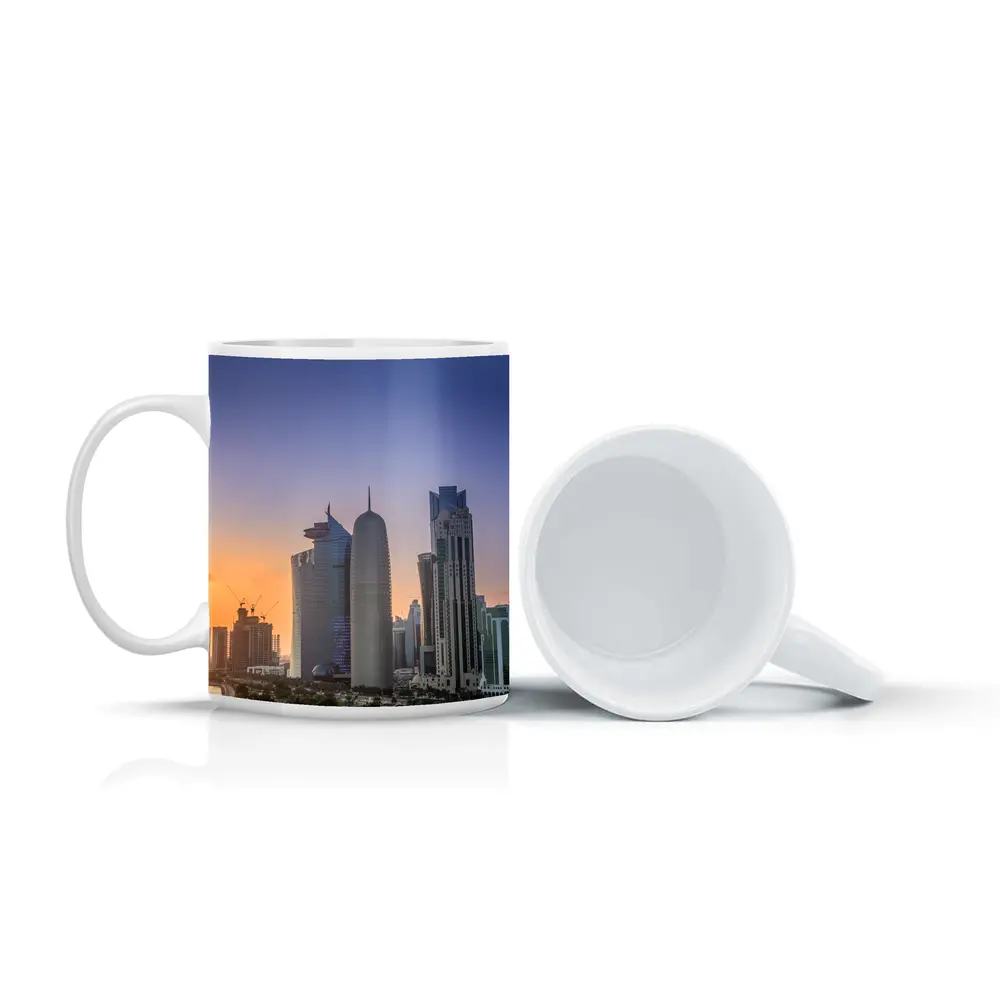 Doha Qatar Skyline at Golden Sunset – Mugs