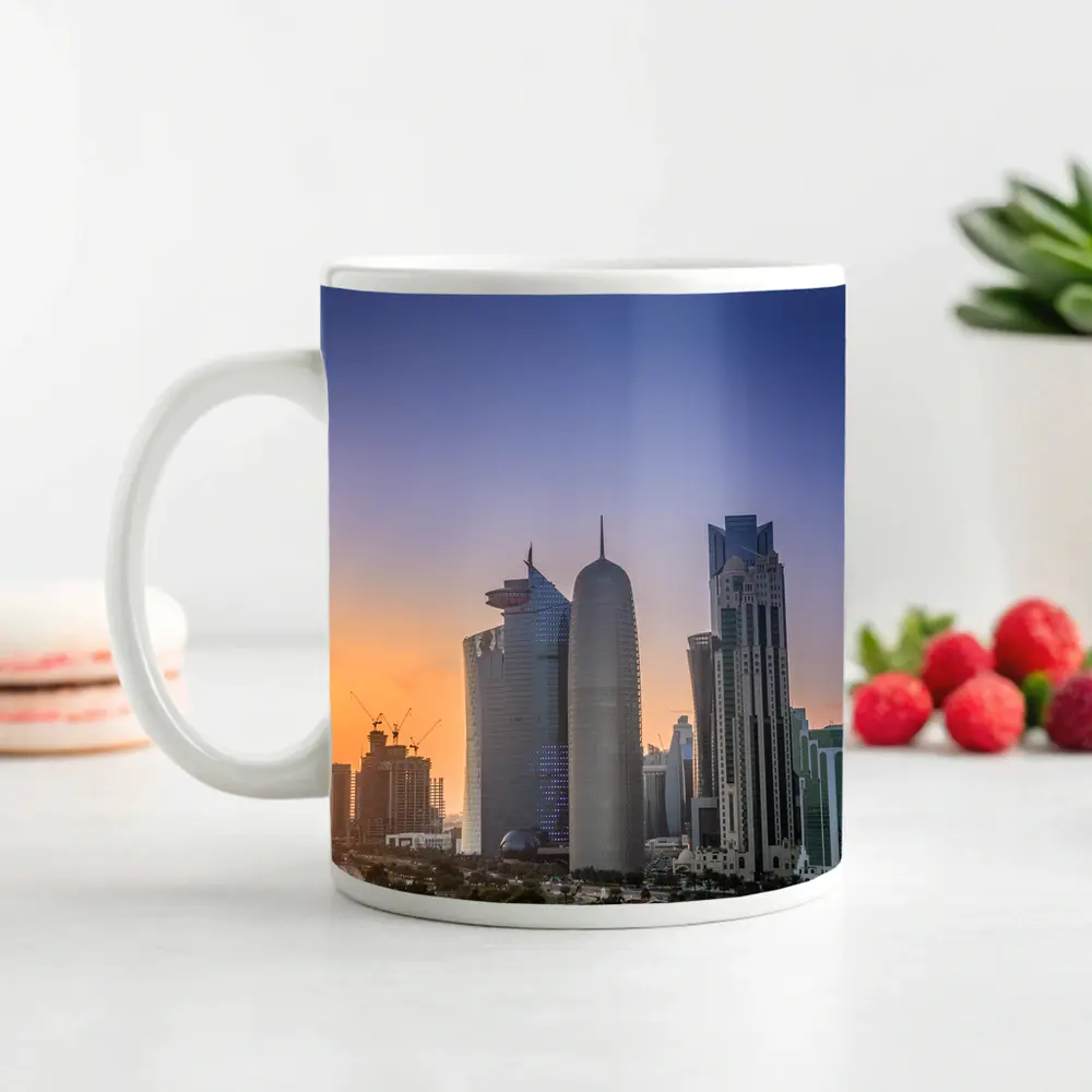 Doha Qatar Skyline at Golden Sunset – Mugs
