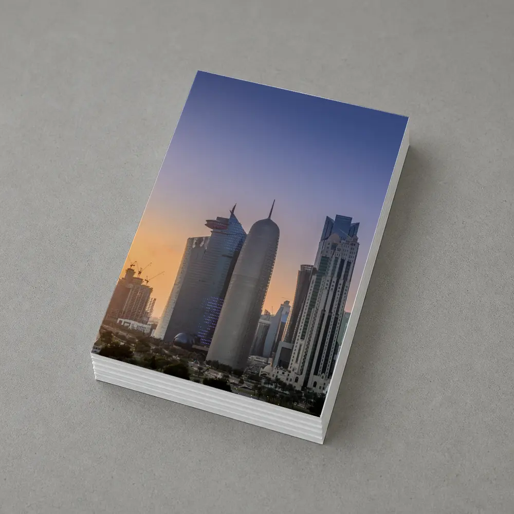 Doha Qatar Skyline at Golden Sunset – Postcards