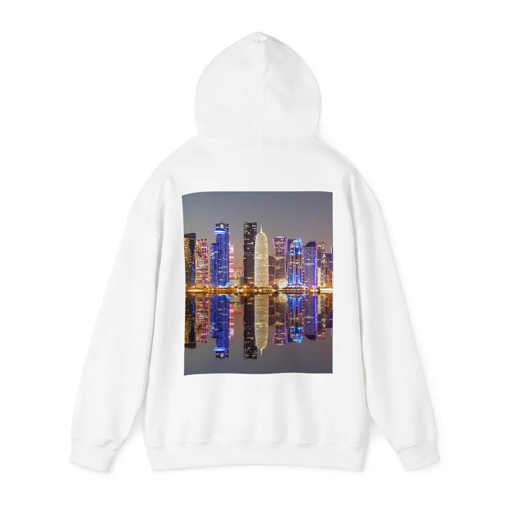 Doha Qatar Skyline Glowing Night Reflection – Hoodies