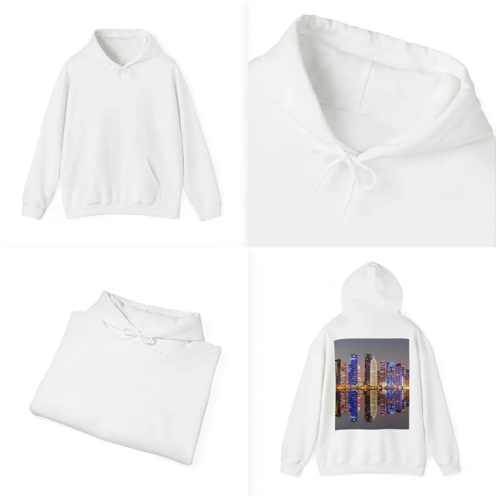Doha Qatar Skyline Glowing Night Reflection – Hoodies