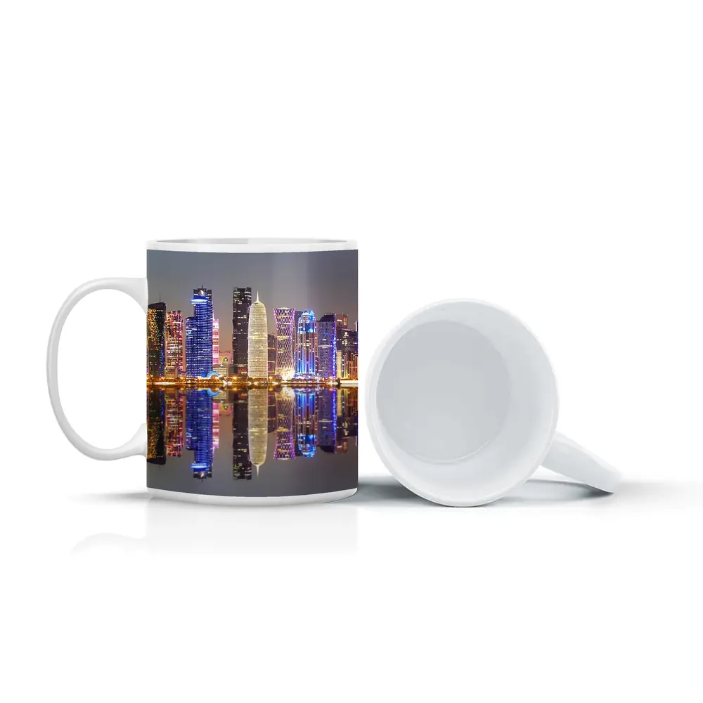 Doha Qatar Skyline Glowing Night Reflection – Mugs