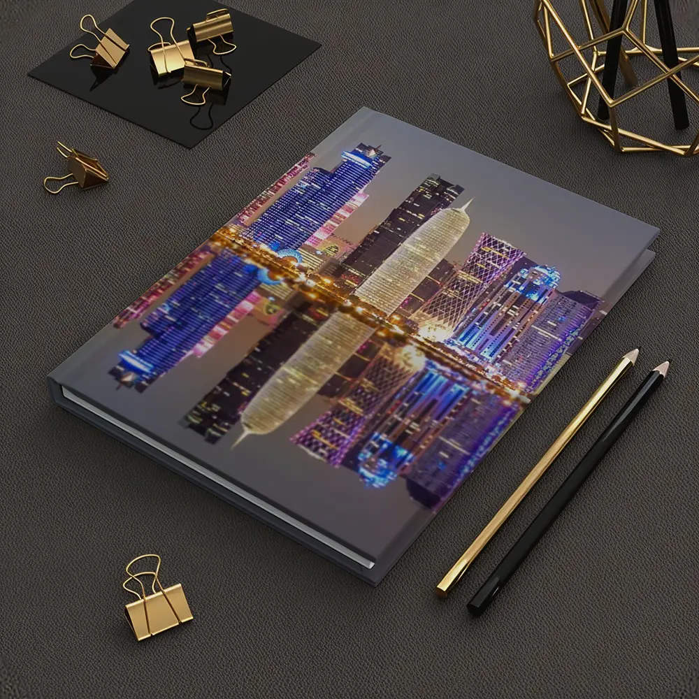 Doha Qatar Skyline Glowing Night Reflection – Notebooks