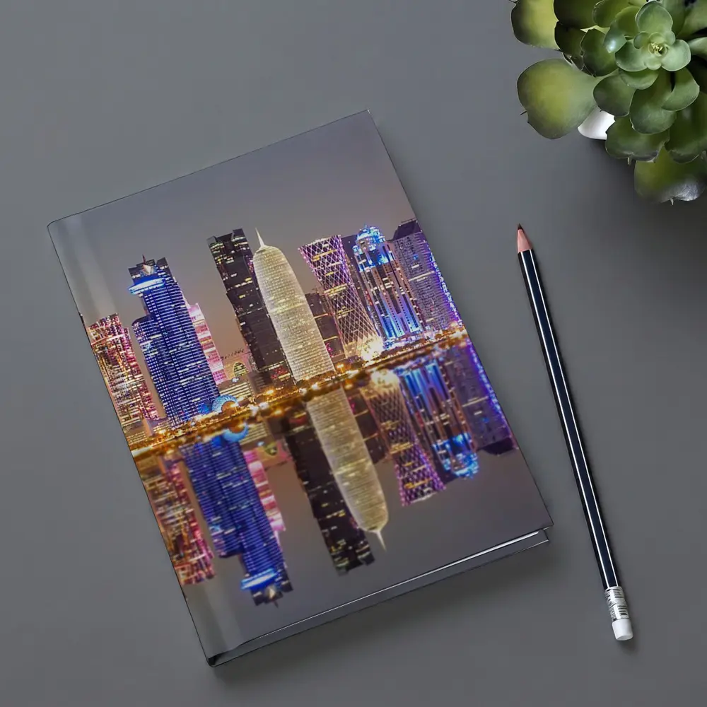 Doha Qatar Skyline Glowing Night Reflection – Notebooks