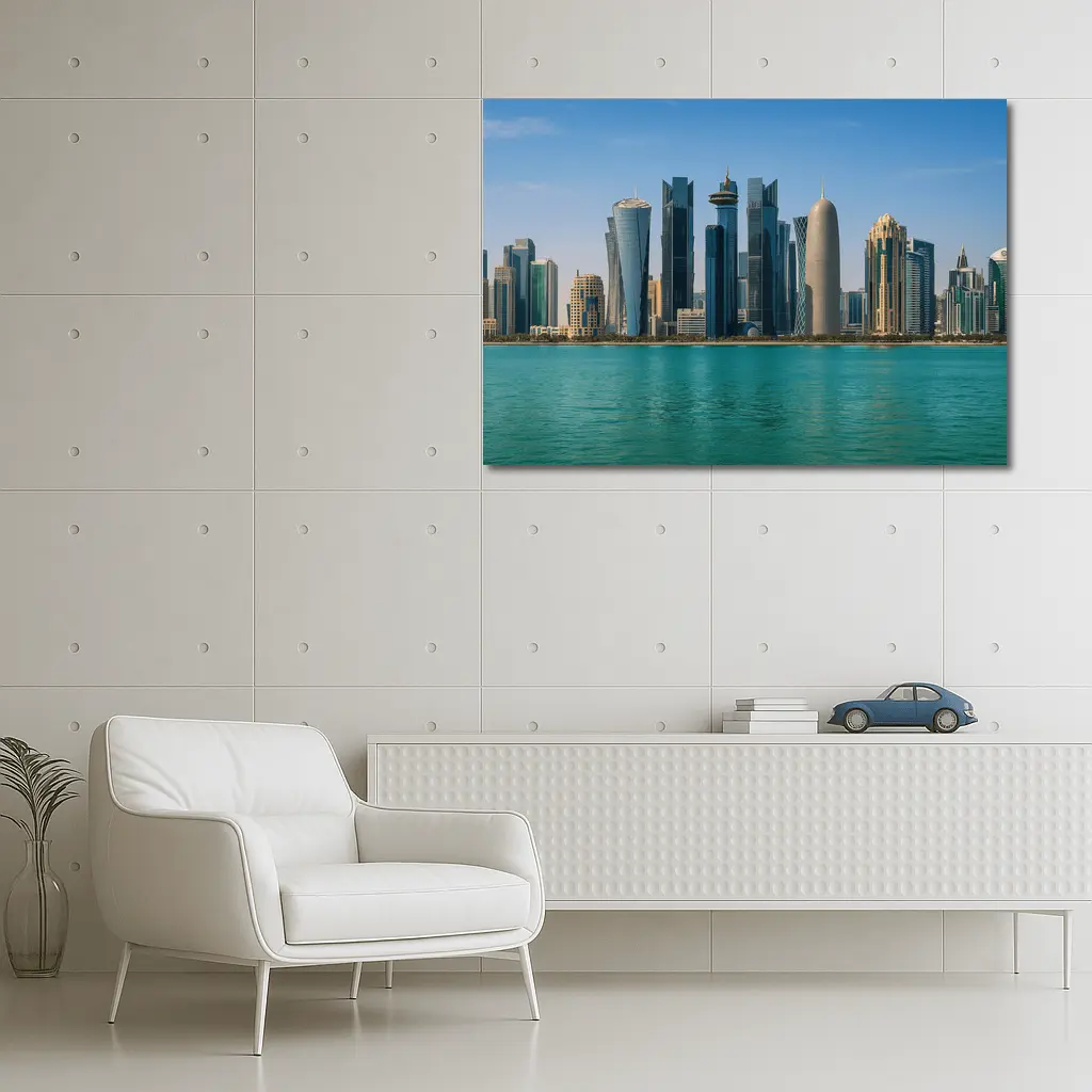 Doha Qatar Skyline Over Turquoise Water – Wall Art