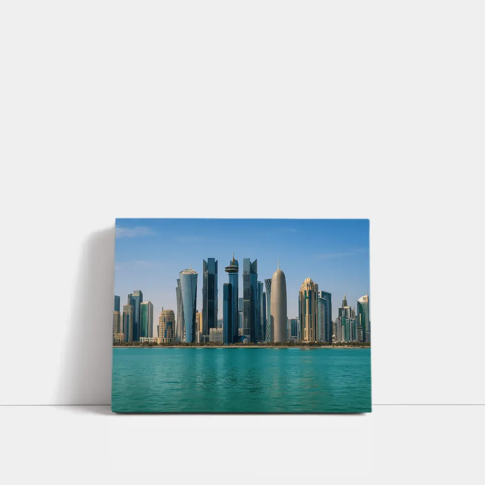 Doha Qatar Skyline Over Turquoise Water – Wall Art