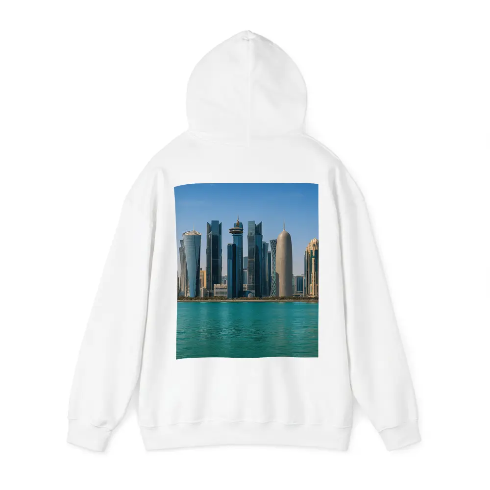 Doha Qatar Skyline Over Turquoise Water – Hoodies
