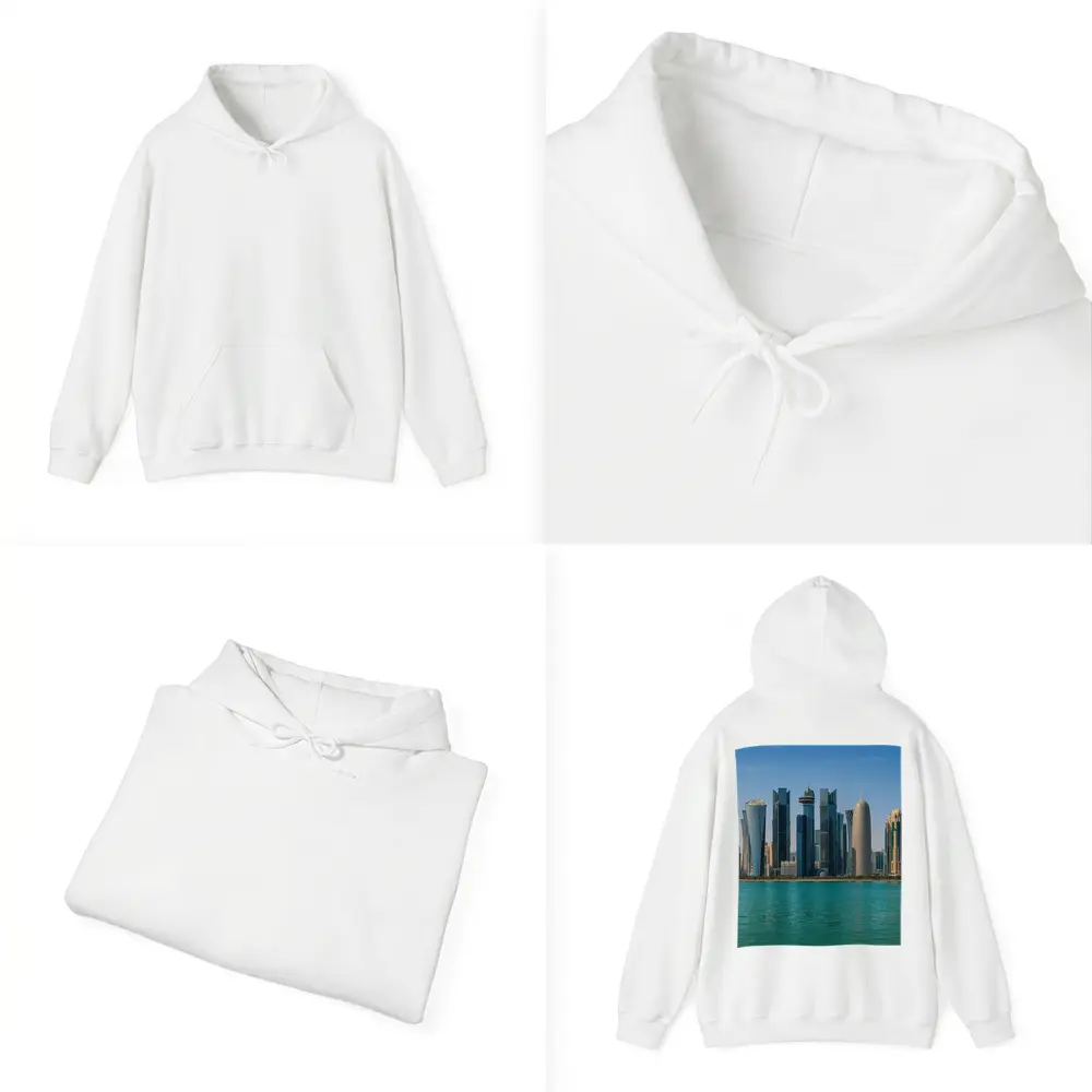 Doha Qatar Skyline Over Turquoise Water – Hoodies