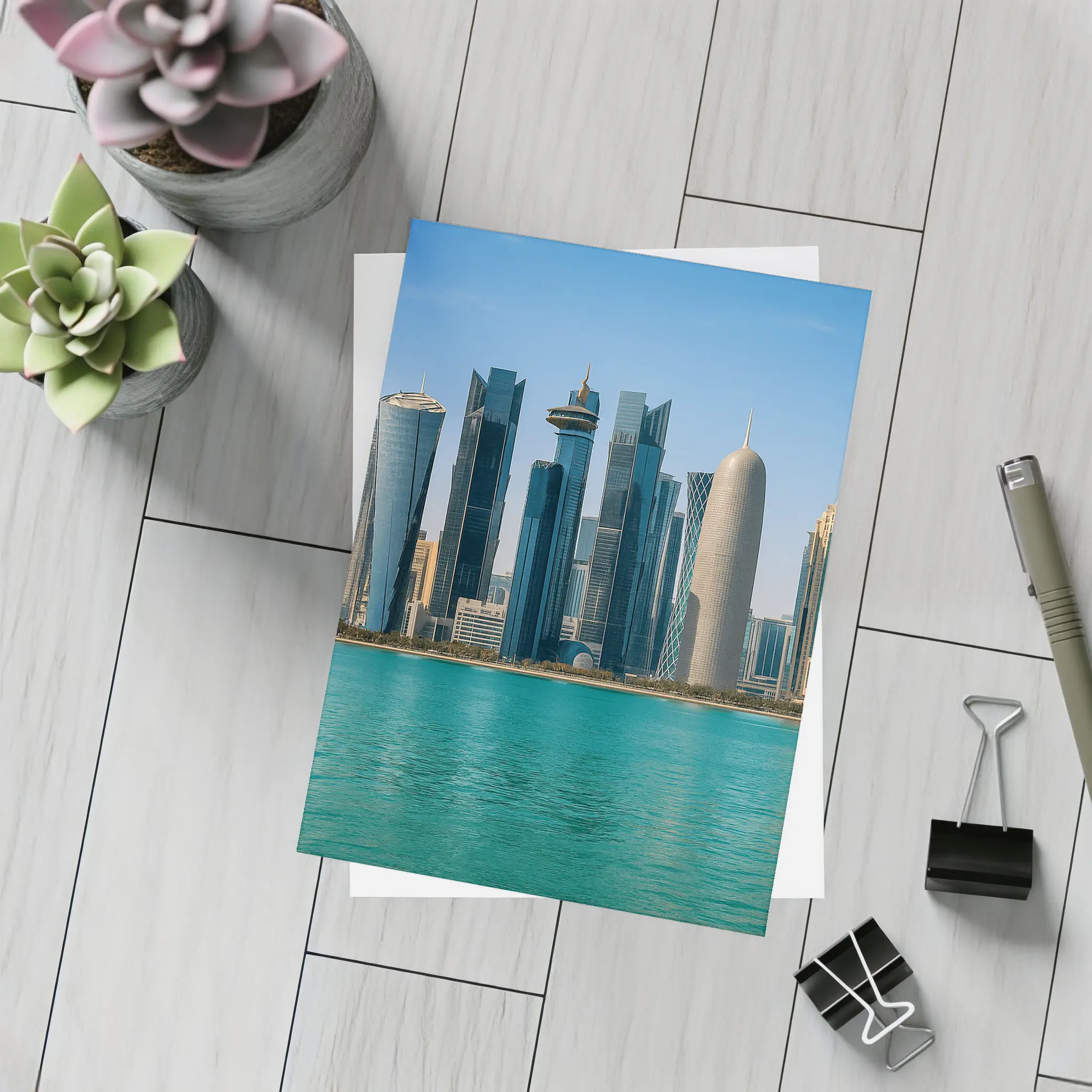 Doha Qatar Skyline Over Turquoise Water – Postcards