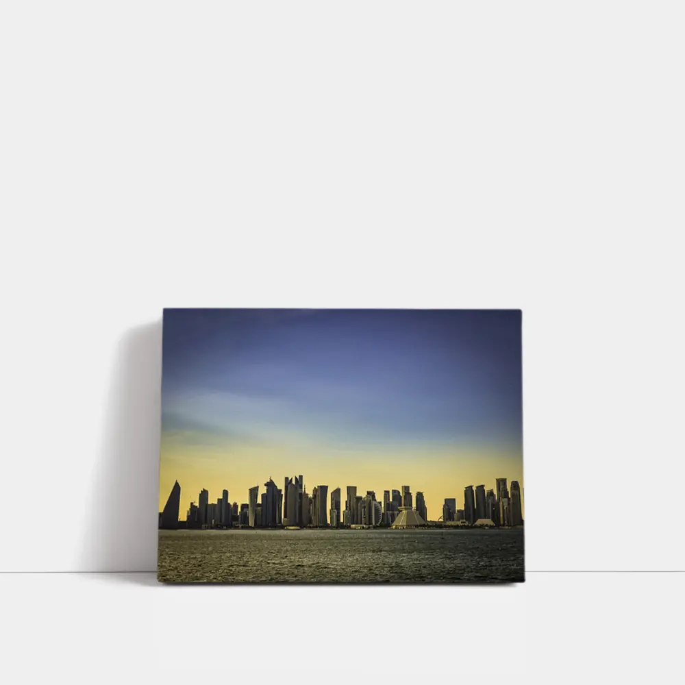 Doha Qatar Skyline Over Golden Water – Wall Art