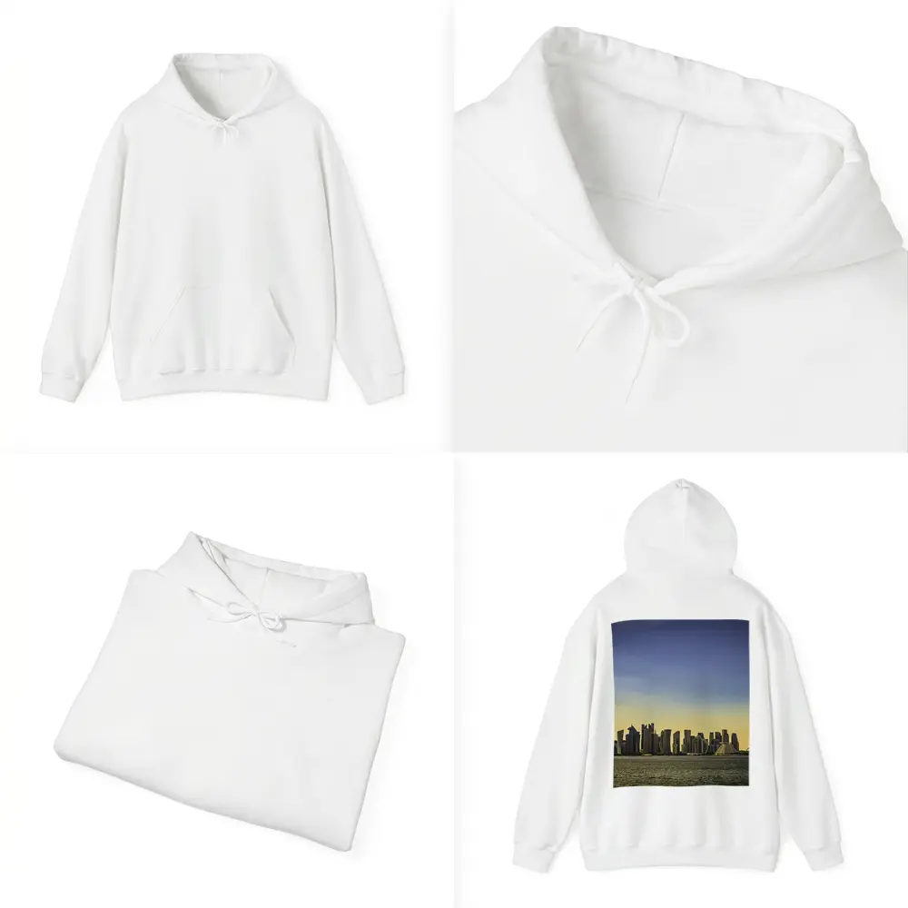 Doha Qatar Skyline Over Golden Water – Hoodies