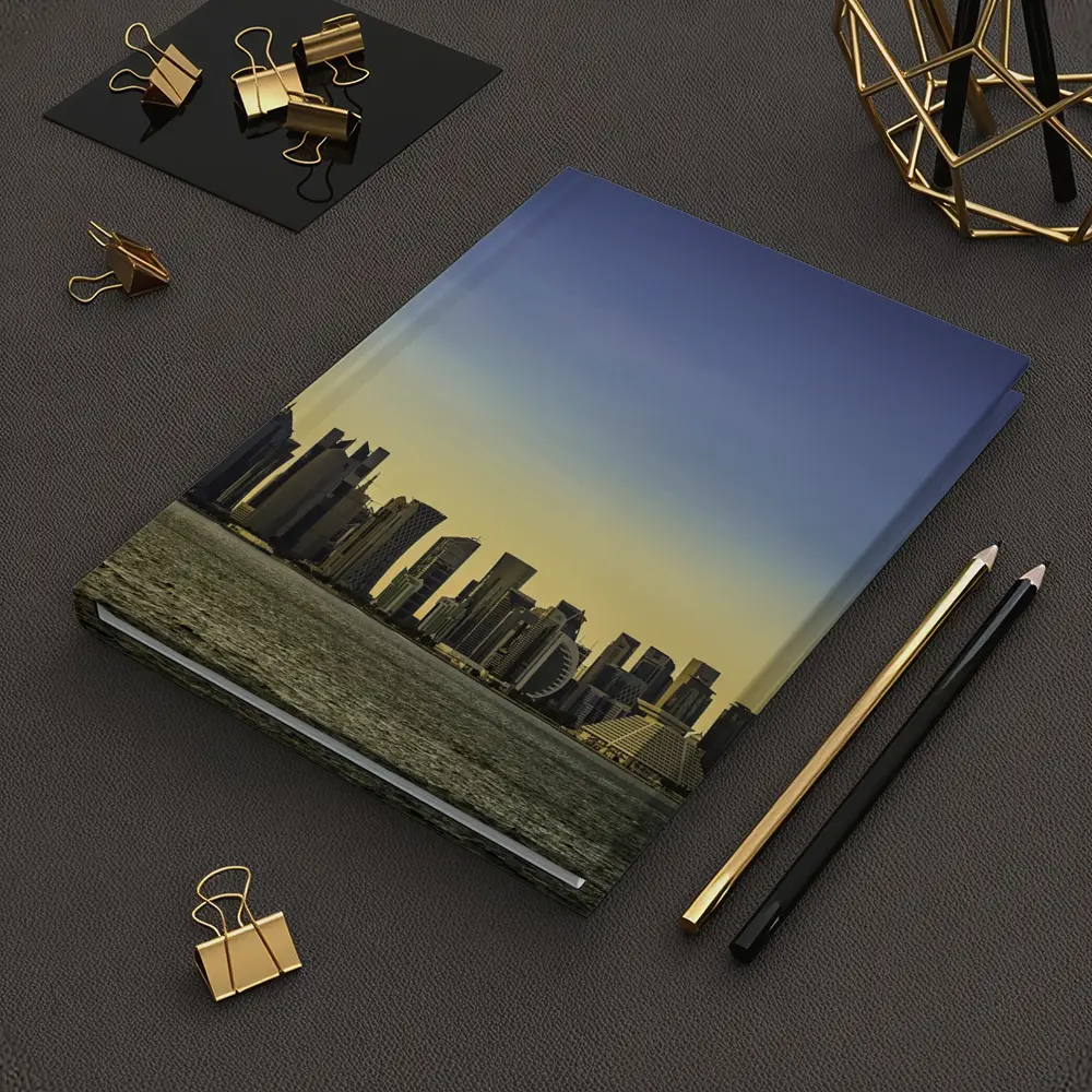 Doha Qatar Skyline Over Golden Water – Notebooks