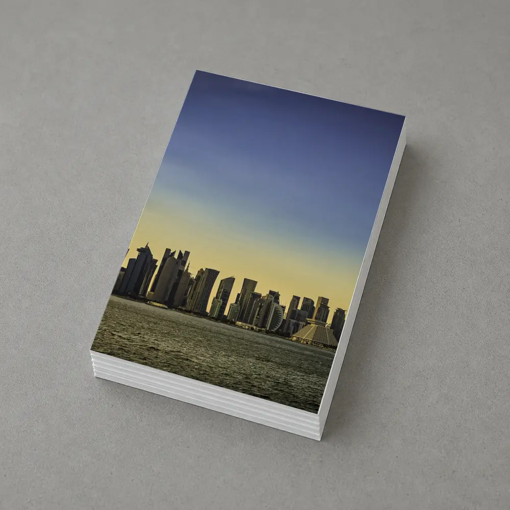 Doha Qatar Skyline Over Golden Water – Postcards