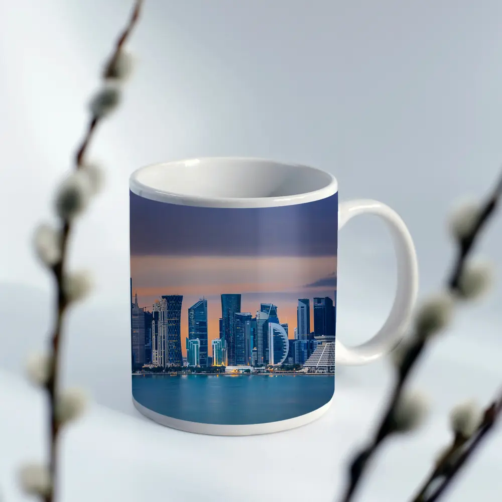 Doha Qatar Skyline At Dusk – Mugs