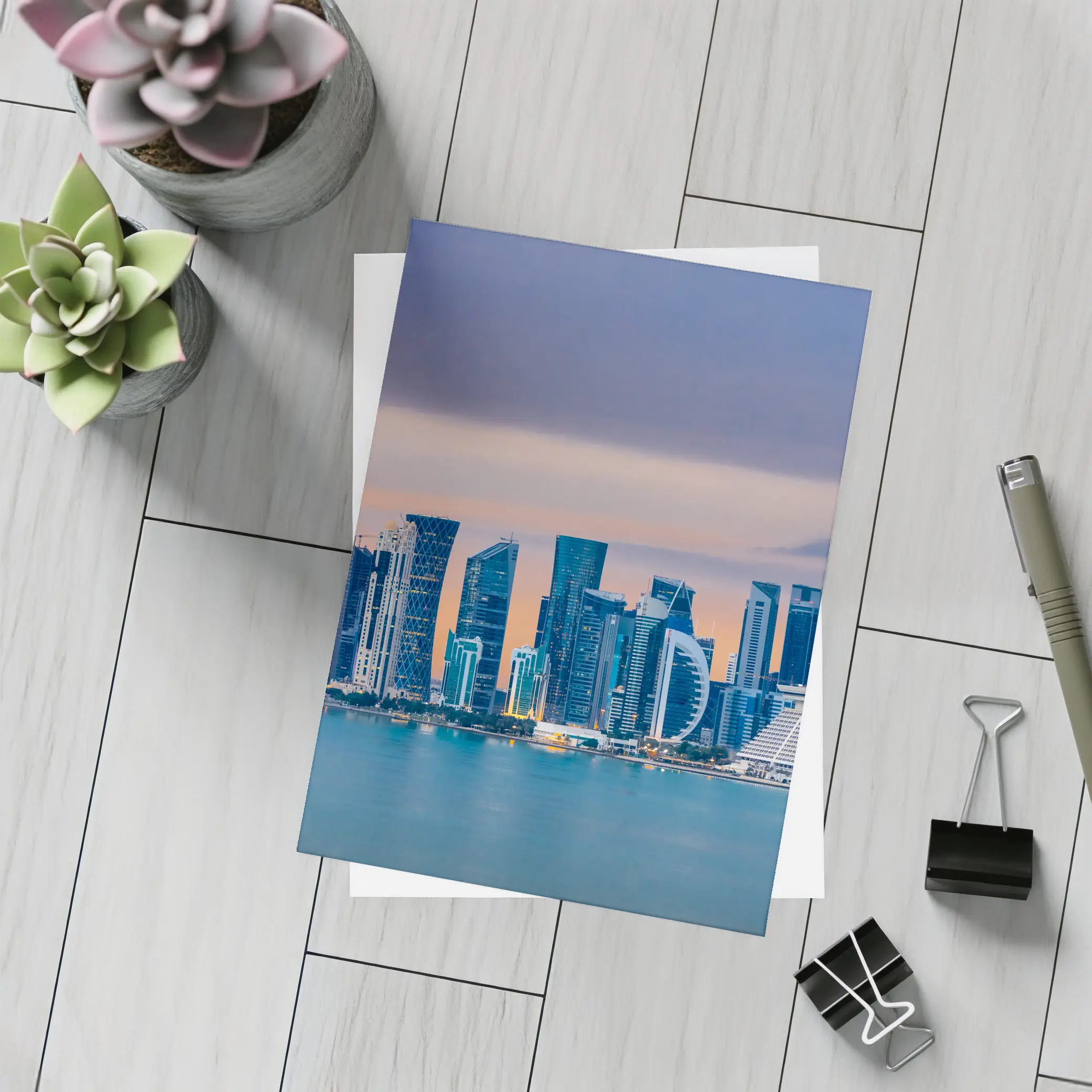 Doha Qatar Skyline At Dusk – Postcards
