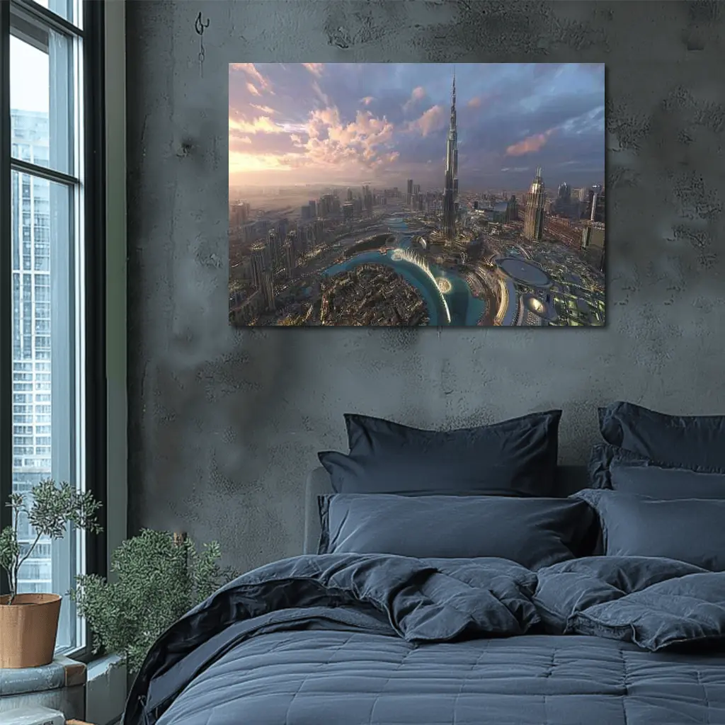 Burj Khalifa Dubai Skyline Aerial Sunset View – Wall Art