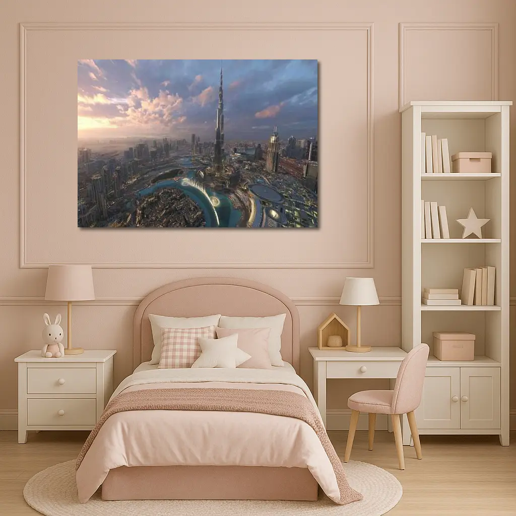Burj Khalifa Dubai Skyline Aerial Sunset View – Wall Art