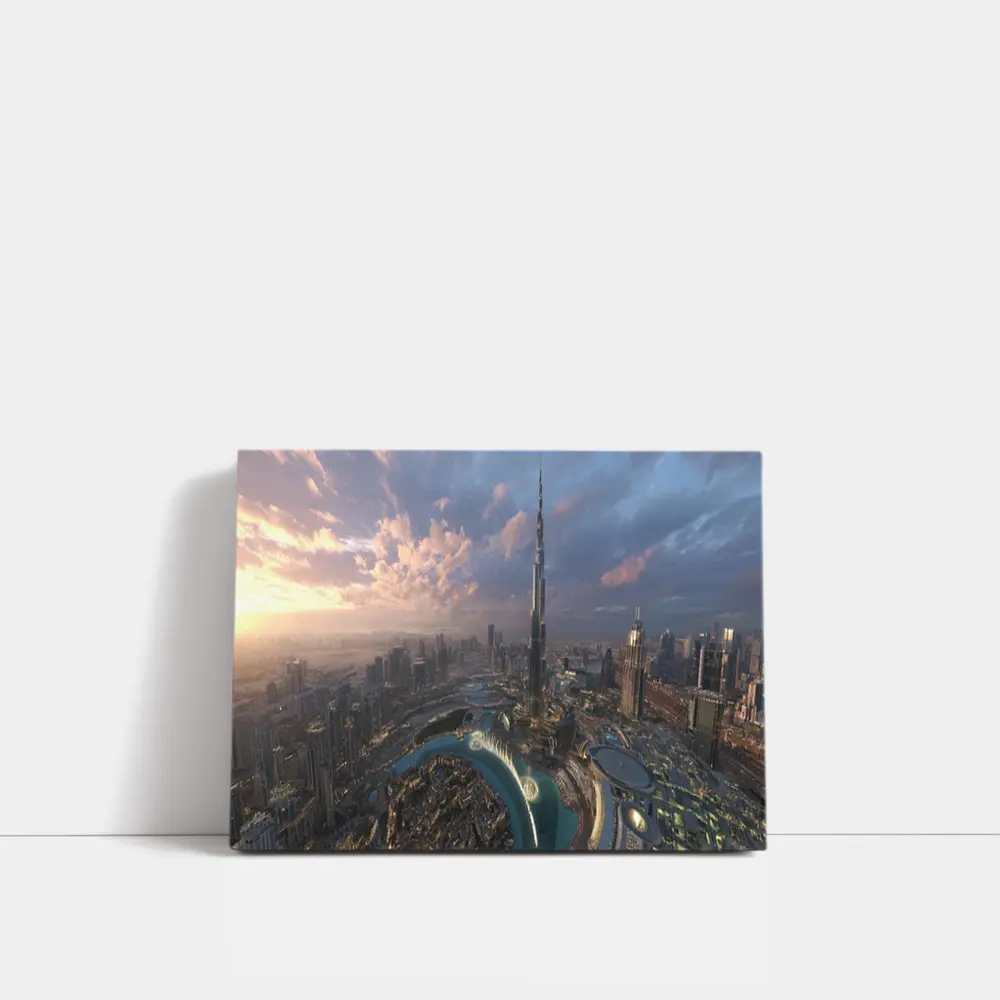 Burj Khalifa Dubai Skyline Aerial Sunset View – Wall Art