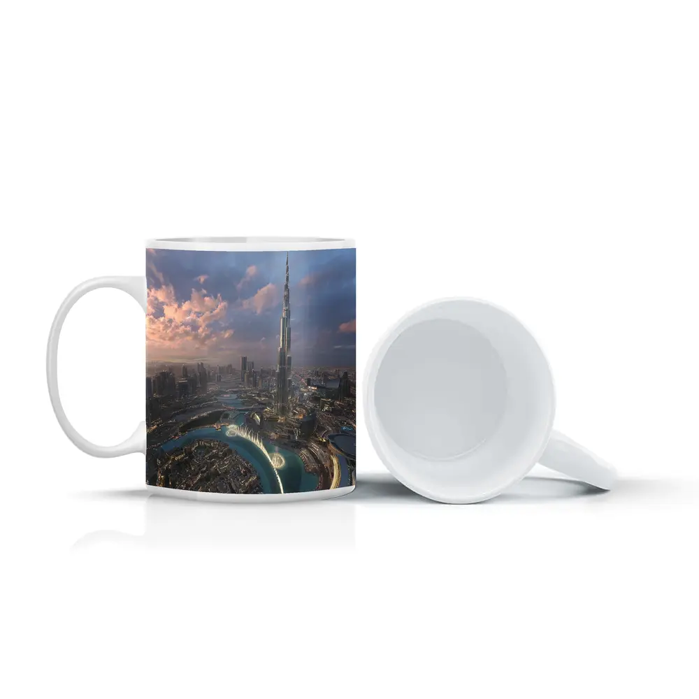Burj Khalifa Dubai Skyline Aerial Sunset View – Mugs