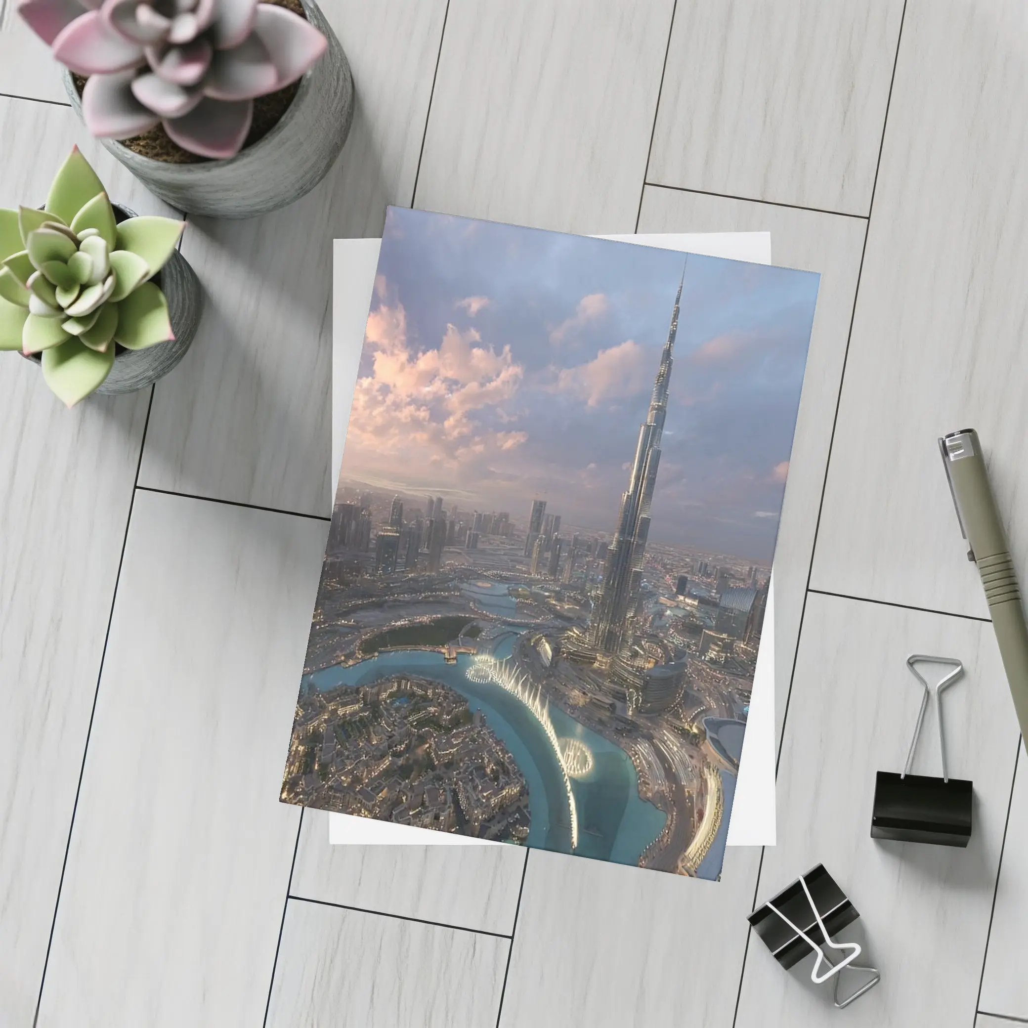 Burj Khalifa Dubai Skyline Aerial Sunset View – Postcards