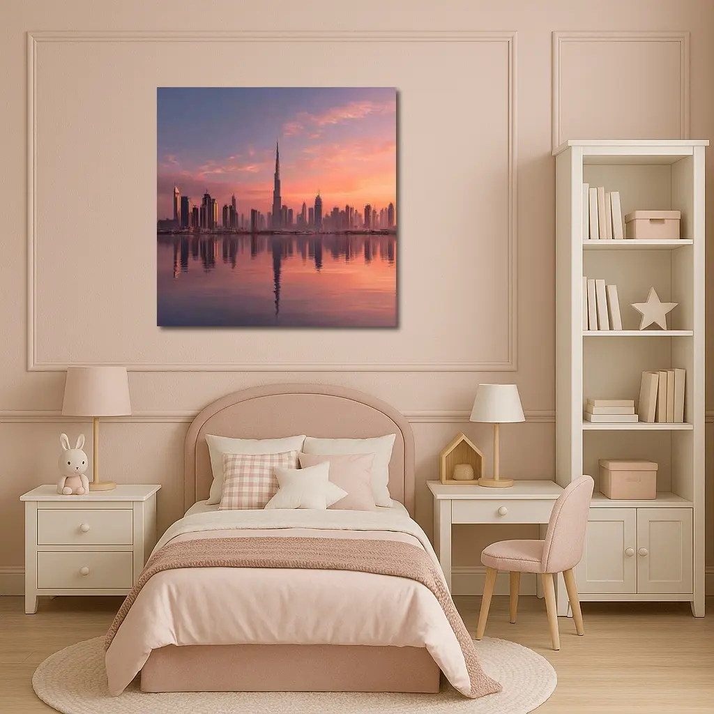Dubai Skyline Burj Khalifa Sunset Reflection – Wall Art