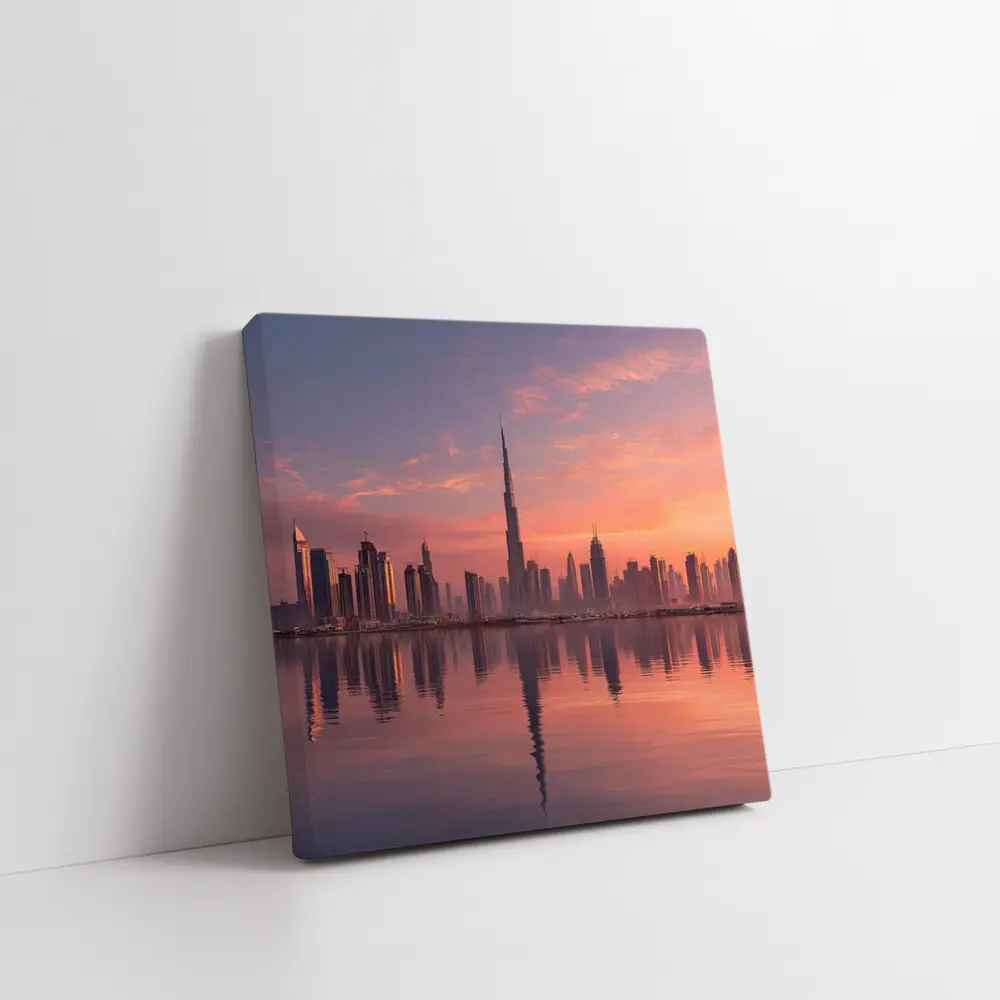 Dubai Skyline Burj Khalifa Sunset Reflection – Wall Art