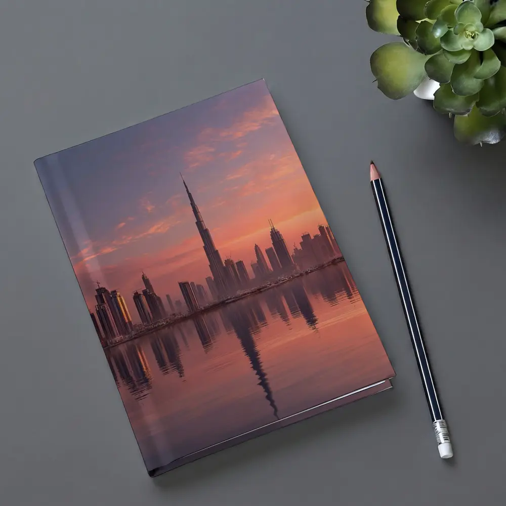 Dubai Skyline Burj Khalifa Sunset Reflection – Notebooks