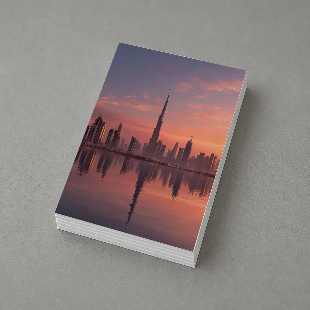 Dubai Skyline Burj Khalifa Sunset Reflection – Postcards