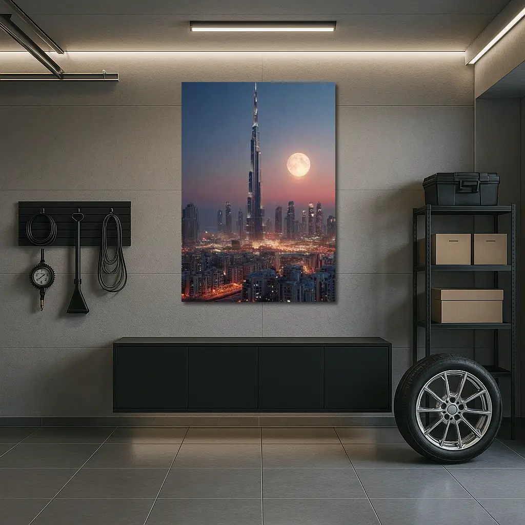 Burj Khalifa Dubai Skyline Full Moon Night – Wall Art