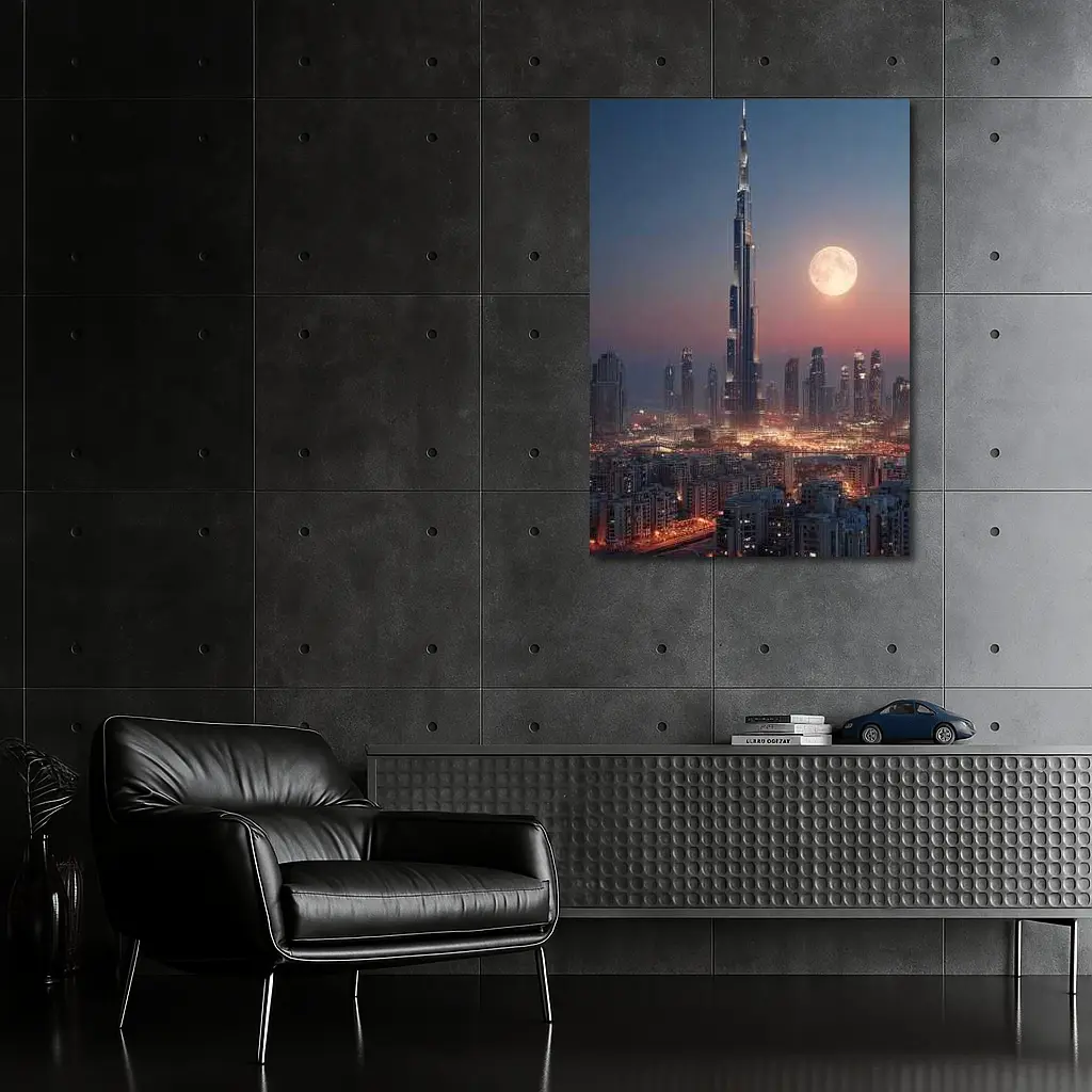 Burj Khalifa Dubai Skyline Full Moon Night – Wall Art