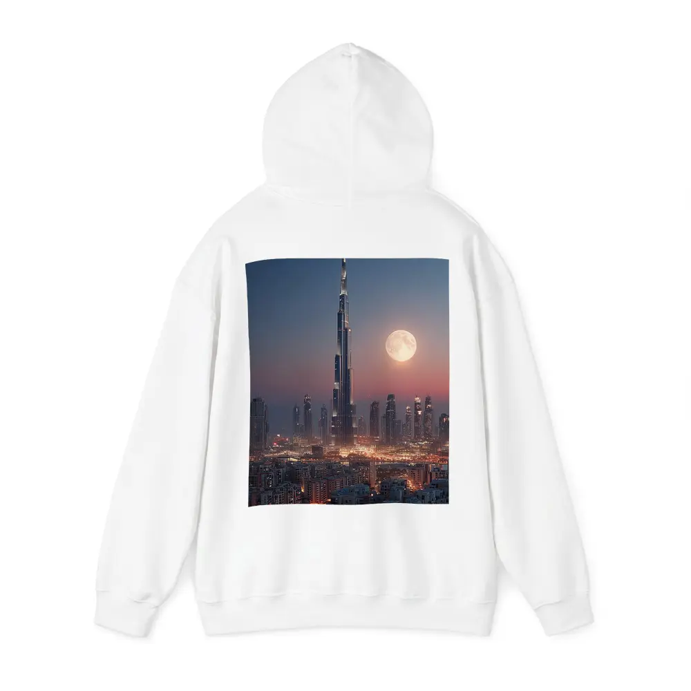 Burj Khalifa Dubai Skyline Full Moon Night – Hoodies