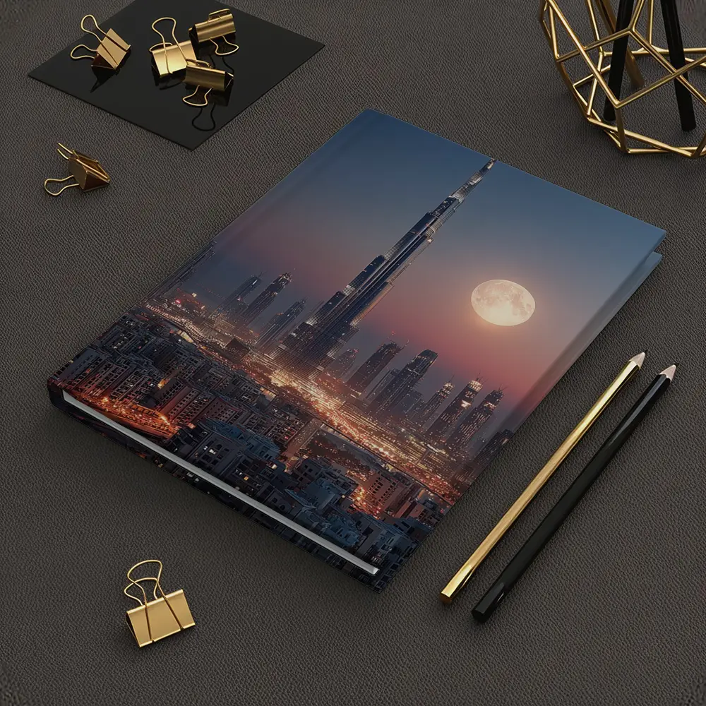Burj Khalifa Dubai Skyline Full Moon Night – Notebooks