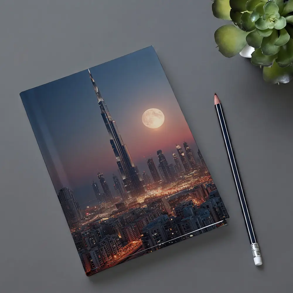 Burj Khalifa Dubai Skyline Full Moon Night – Notebooks