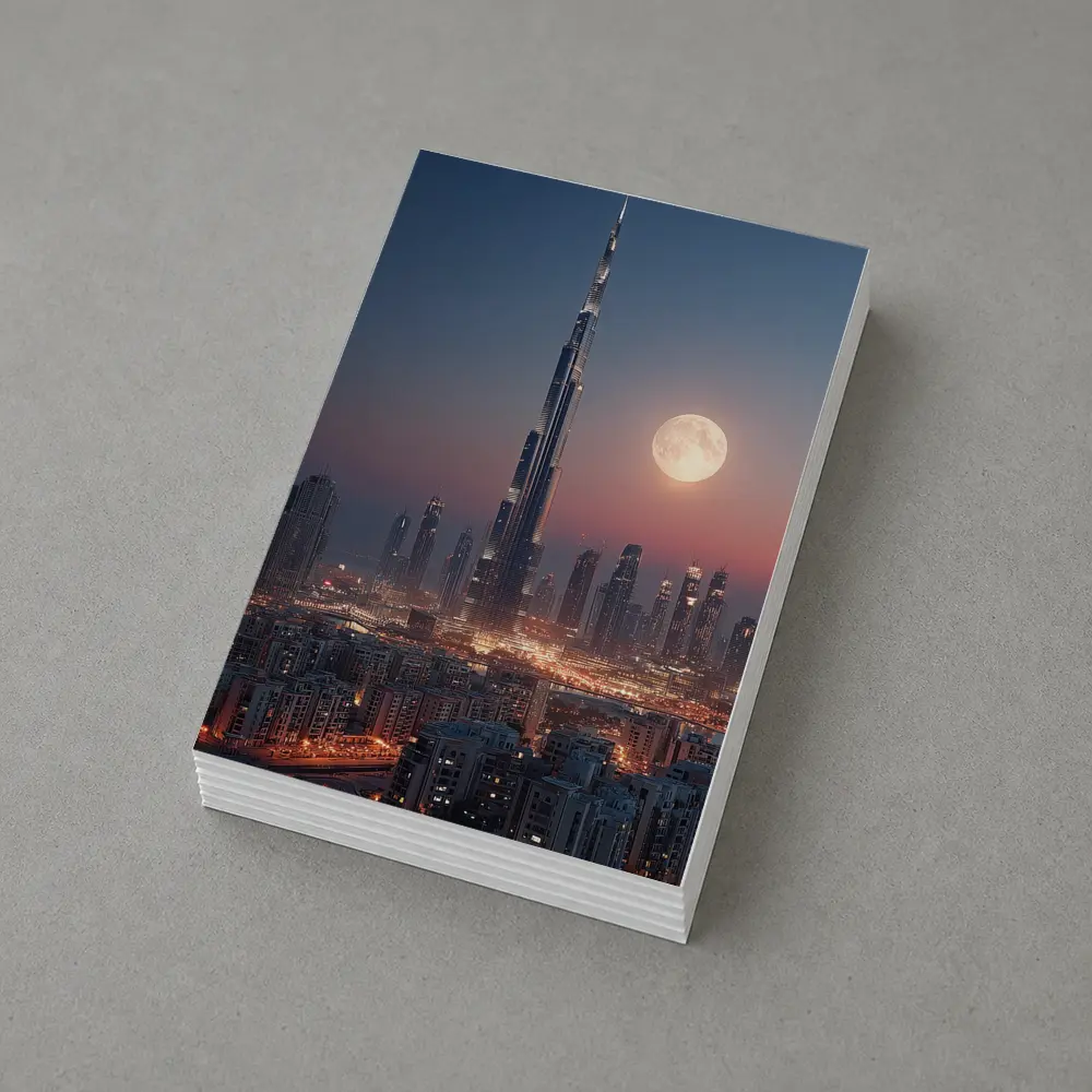 Burj Khalifa Dubai Skyline Full Moon Night – Postcards