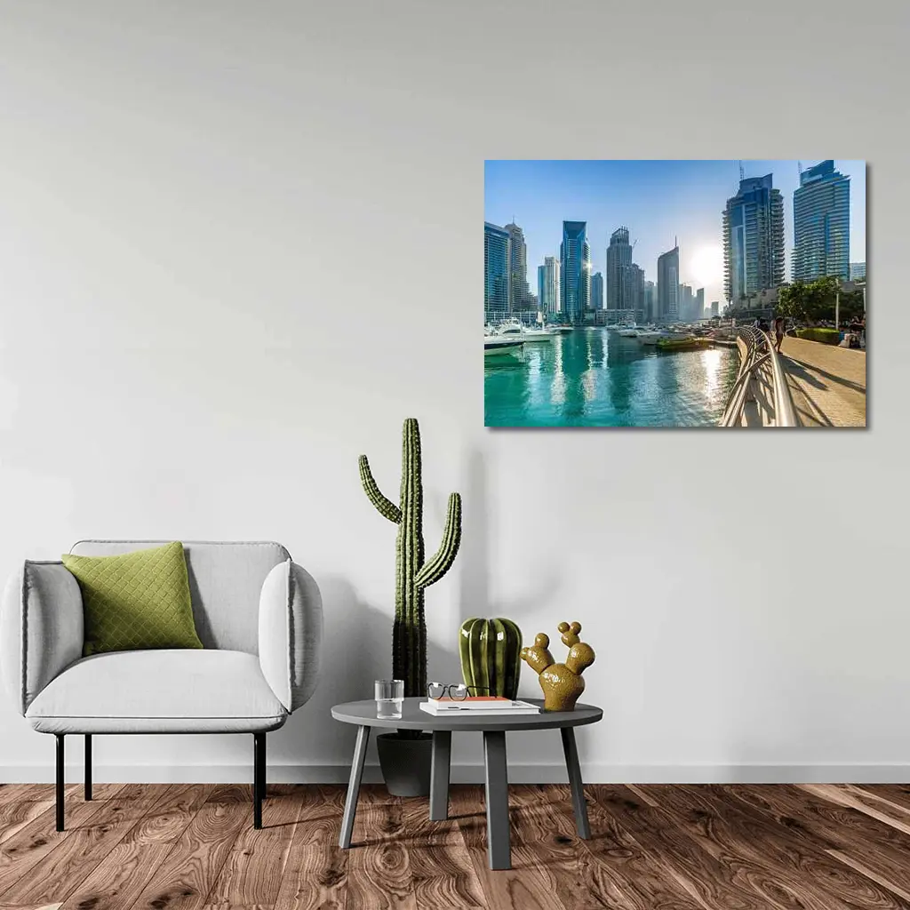 Dubai Marina Skyline Waterfront Sunny Day – Wall Art