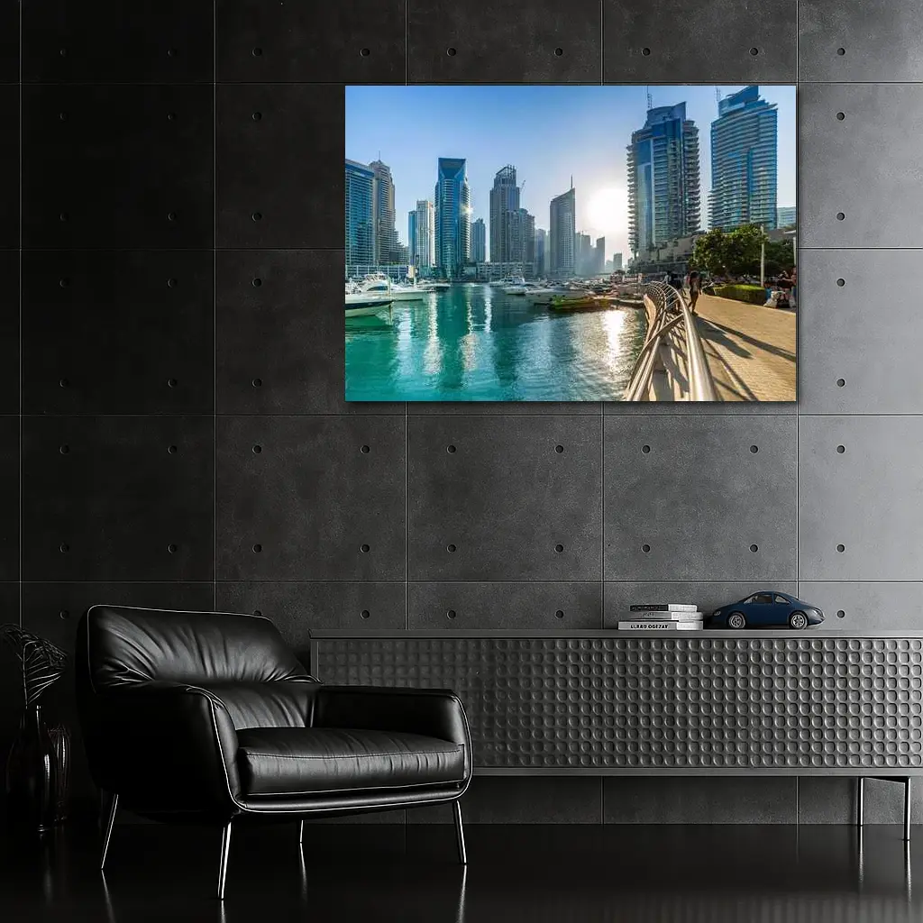 Dubai Marina Skyline Waterfront Sunny Day – Wall Art