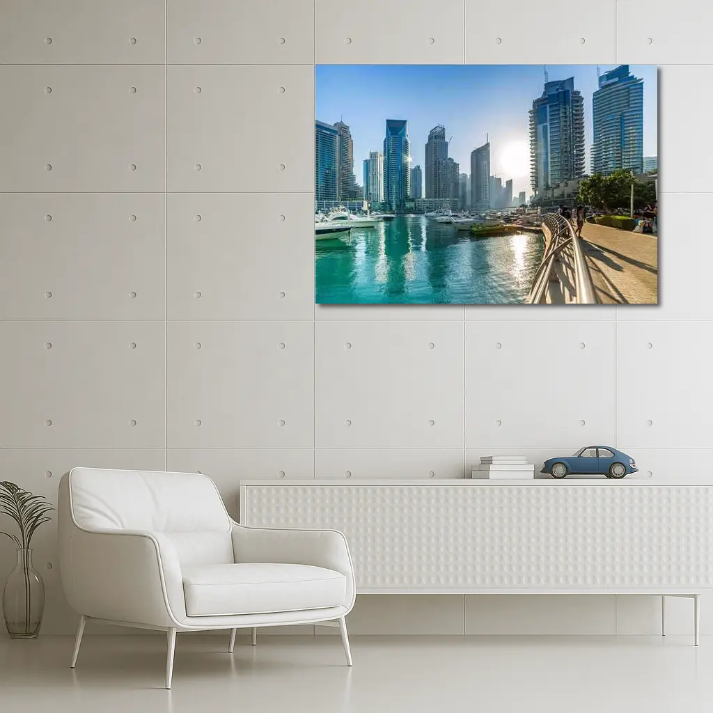 Dubai Marina Skyline Waterfront Sunny Day – Wall Art
