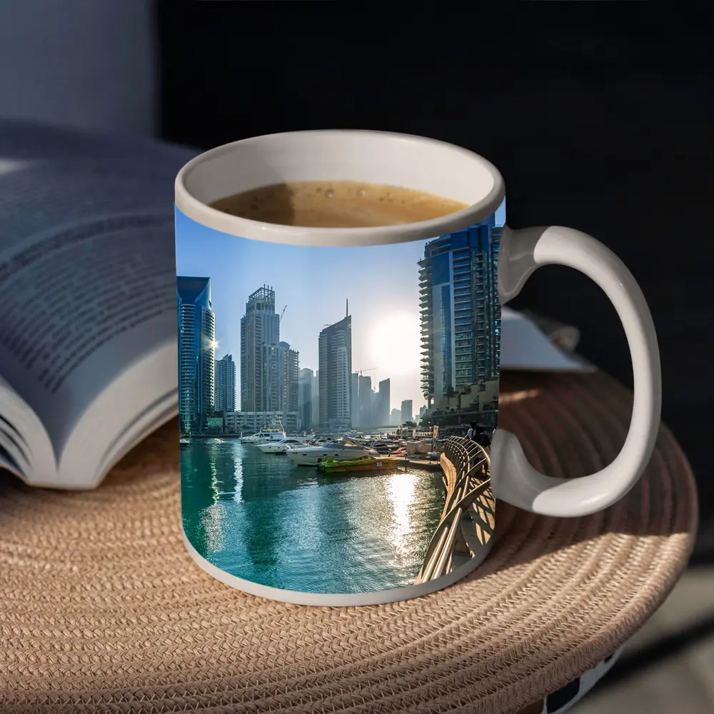 Dubai Marina Skyline Waterfront Sunny Day – Mugs