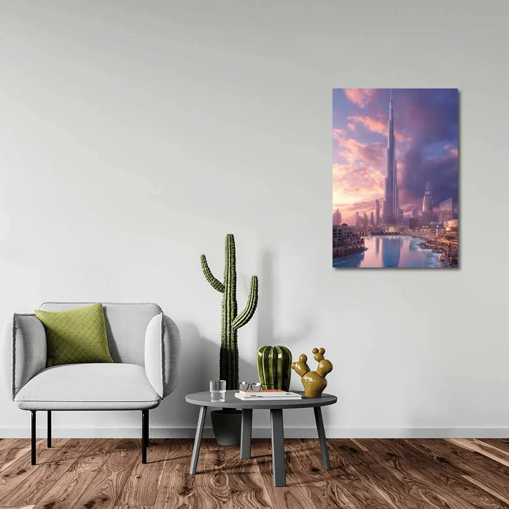 Burj Khalifa Dubai Skyline Purple Sunset – Wall Art