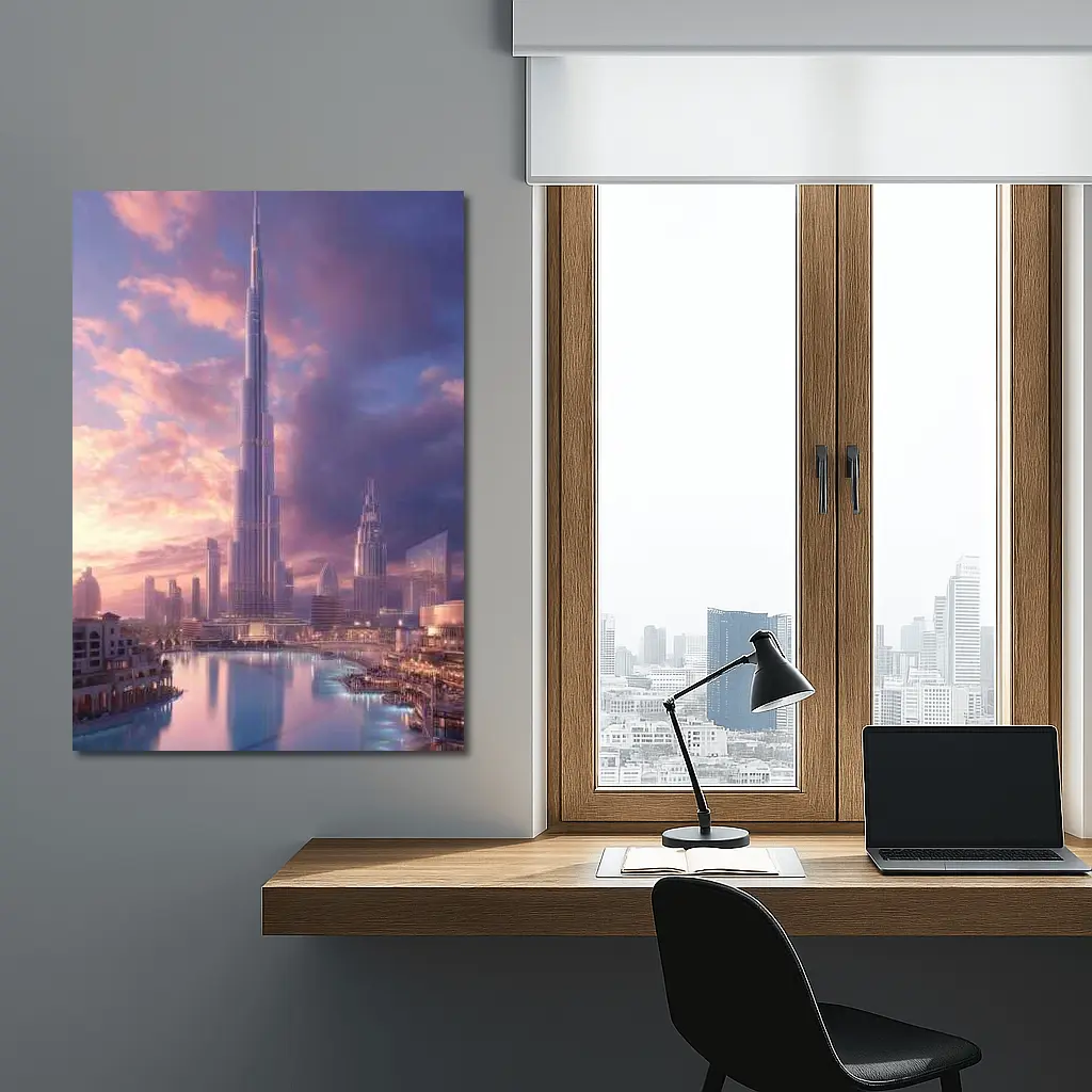 Burj Khalifa Dubai Skyline Purple Sunset – Wall Art